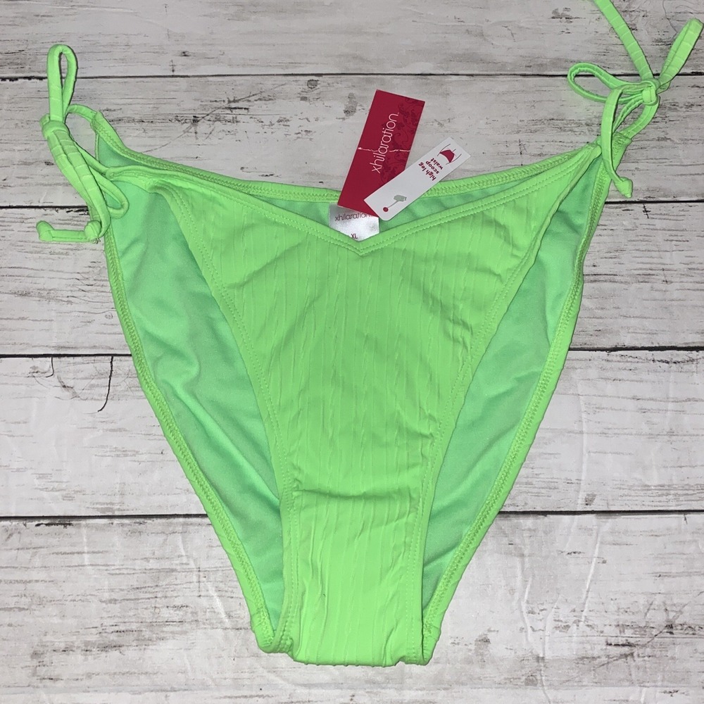 Xhilaration Bikini Bottom Womens XL Green Neon High Leg Scoop Waist NEW XL